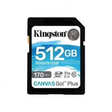Memoria SD Kingston Canvas Go! Plus, 512GB, Clase 10, 170/90 MB/s, Para Cámaras DSLR, Cámara MILC, Producción de video 4K - SDG3/512GB