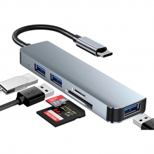 Hub WTDD USB C 5 en 1, Adaptador Multipuerto USB C con 3 Puertos USB 3.0 Lector de Tarjetas SD/Micro SD, Compatible con MacBook Pro, XPS y Más Dispositivos
