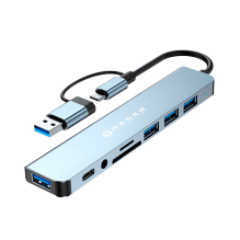 Adaptador Naceb USB-C/A 8 en 1, USB 3.0, 3&times; USB 2.0, USB-C, SD/TF, AUX &ndash; NA-0149