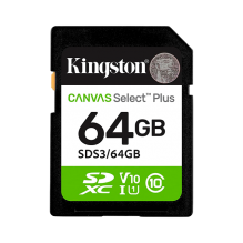 Memoria SD Kingston Canvas Select Plus 64GB, SDXC, UHS-I U1, Clase 10, V10, hasta 100 MB/s &ndash; SDS3/64GB