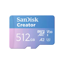 Memoria MicroSD SanDisk Creator, 512GB, UHS-I U3, V30, A2, hasta 190 MB/s, para video 4K/5.3K &ndash; SDSQXAV-512G-GN6MS