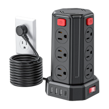 Torre Multicontacto SMALLRT, 12 salidas, 4 USB (1 USB-C), 1700J, cable 3.04 m, protecci&oacute;n contra sobretensi&oacute;n &ndash; SMALLRT Torre Negra
