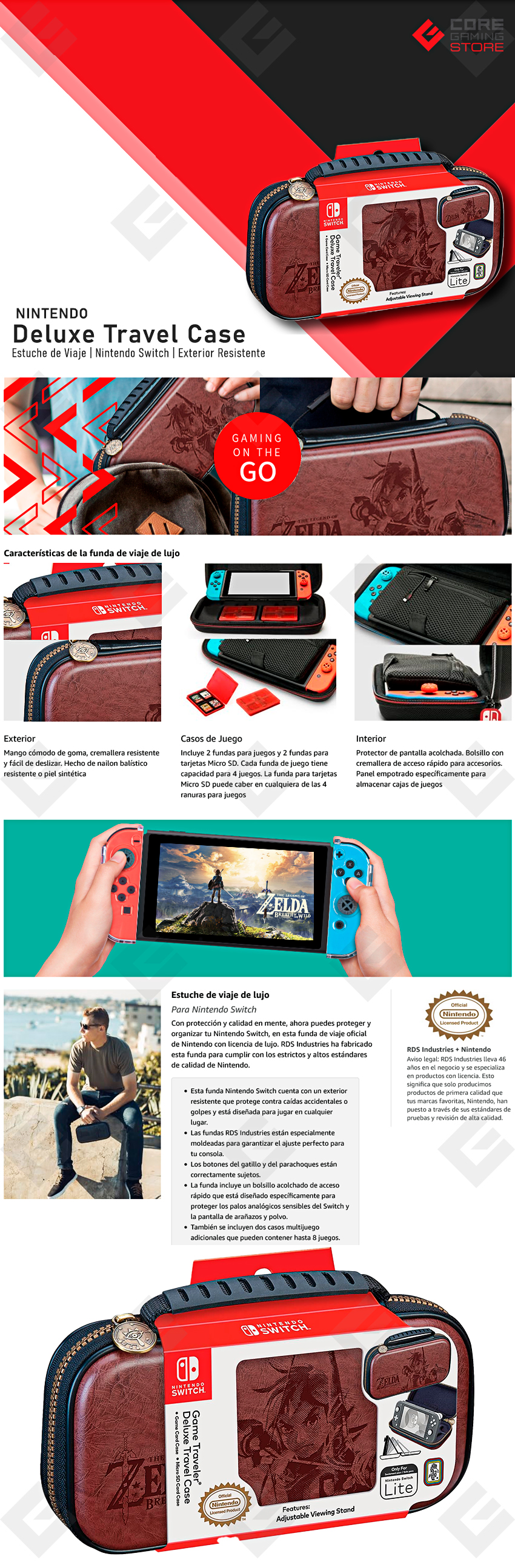 Estuche de Viaje para Nintendo Switch Edicion Zelda: Breathe Of The Wild, Resistente, Incluye 2 fundas para juegos y 2 fundas para tarjetas Micro SD, Protector de pantalla acolchada - B07YMH8G8D