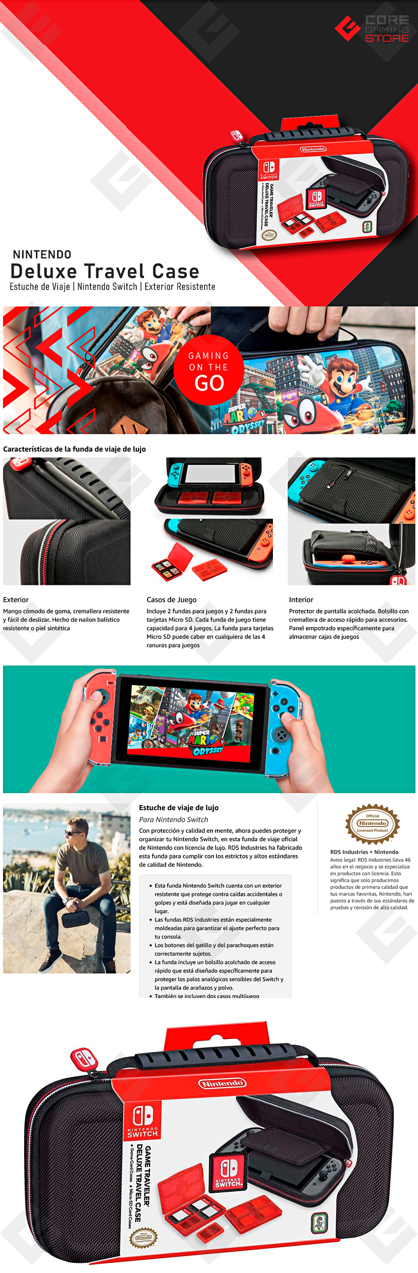 Estuche de Viaje para Nintendo Switch, Resistente, Incluye 2 fundas para juegos y 2 fundas para tarjetas Micro SD, Protector de pantalla acolchada - B01MY9JB2U