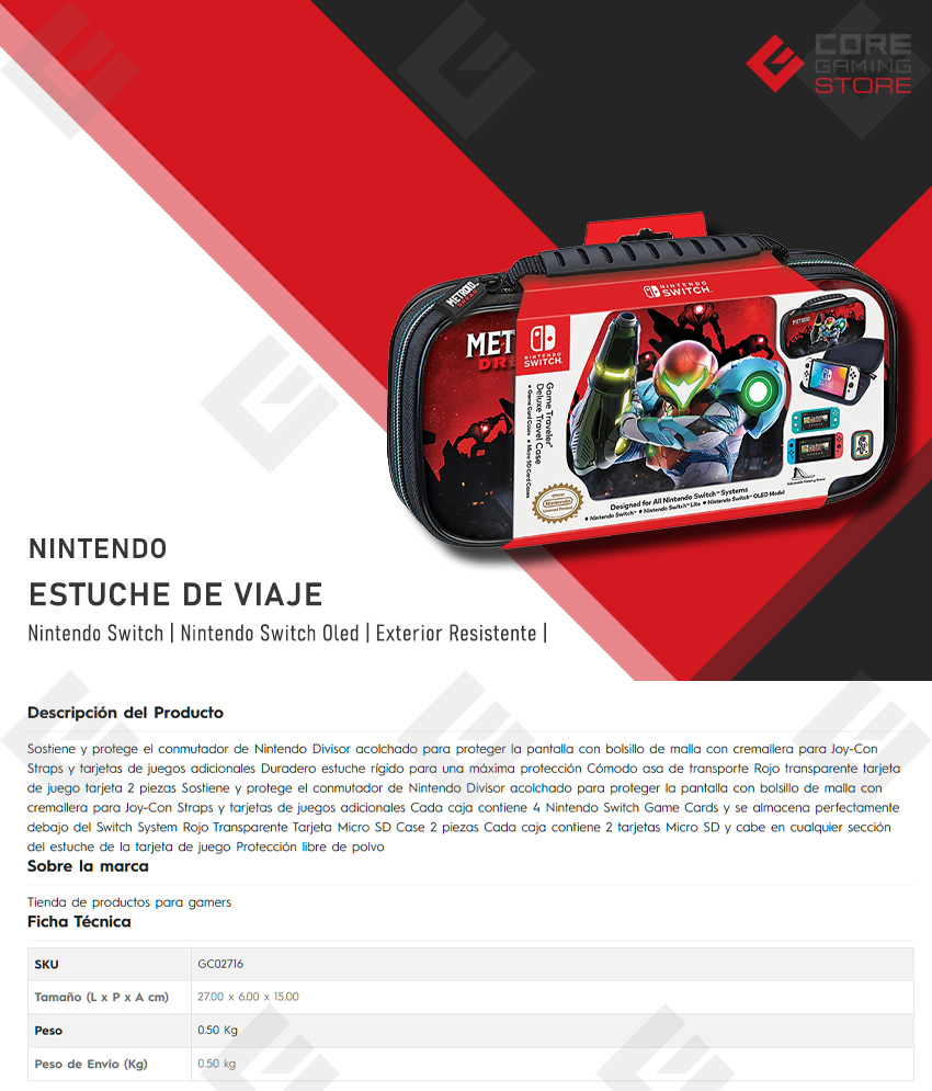 Estuche de Viaje para Nintendo Switch Edicion Metroid, Resistente, Incluye fundas para juegos 