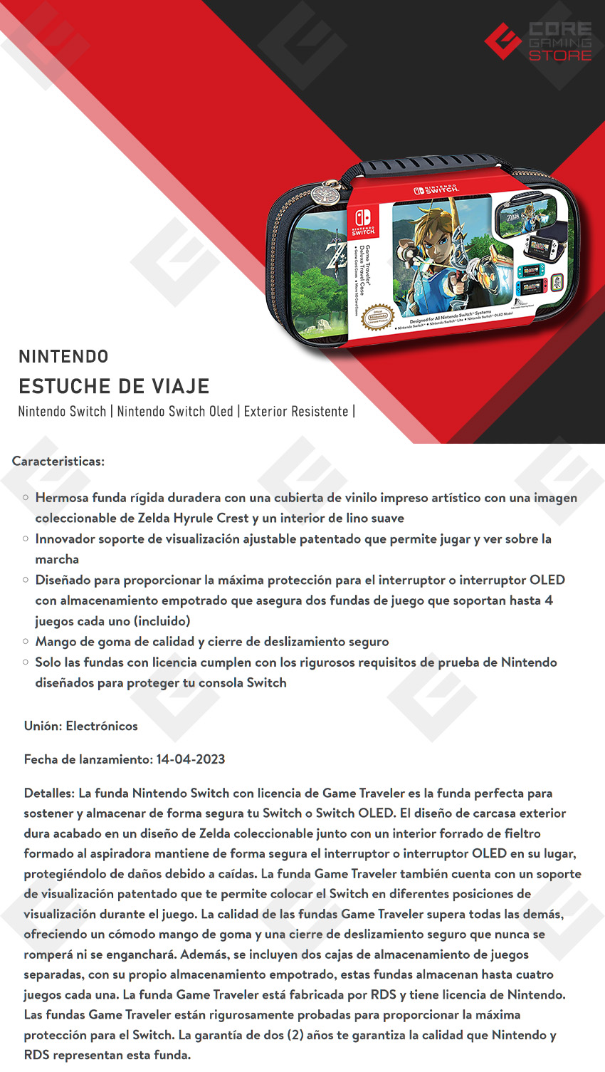 Estuche de Viaje para Nintendo Switch Edicion The Legend of Zelda: Breath of the Wild, Resistente, Incluye fundas para juegos