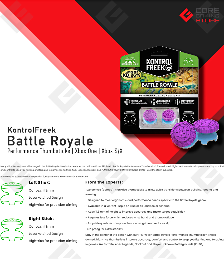 KontrolFreek - Battle Royale - para Xbox One y Xbox Series X/S | Performance Thumbsticks | 2 Alturas elevadas, Versátil | Morado con Azul
