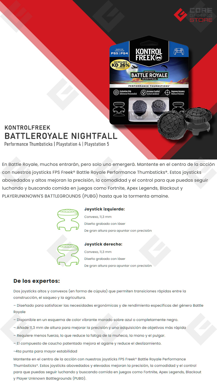 KontrolFreek - Battle Royale: Nightfall - para Ps4 y Ps5, Performance Thumbsticks, 2 Alturas elevadas, Versátil