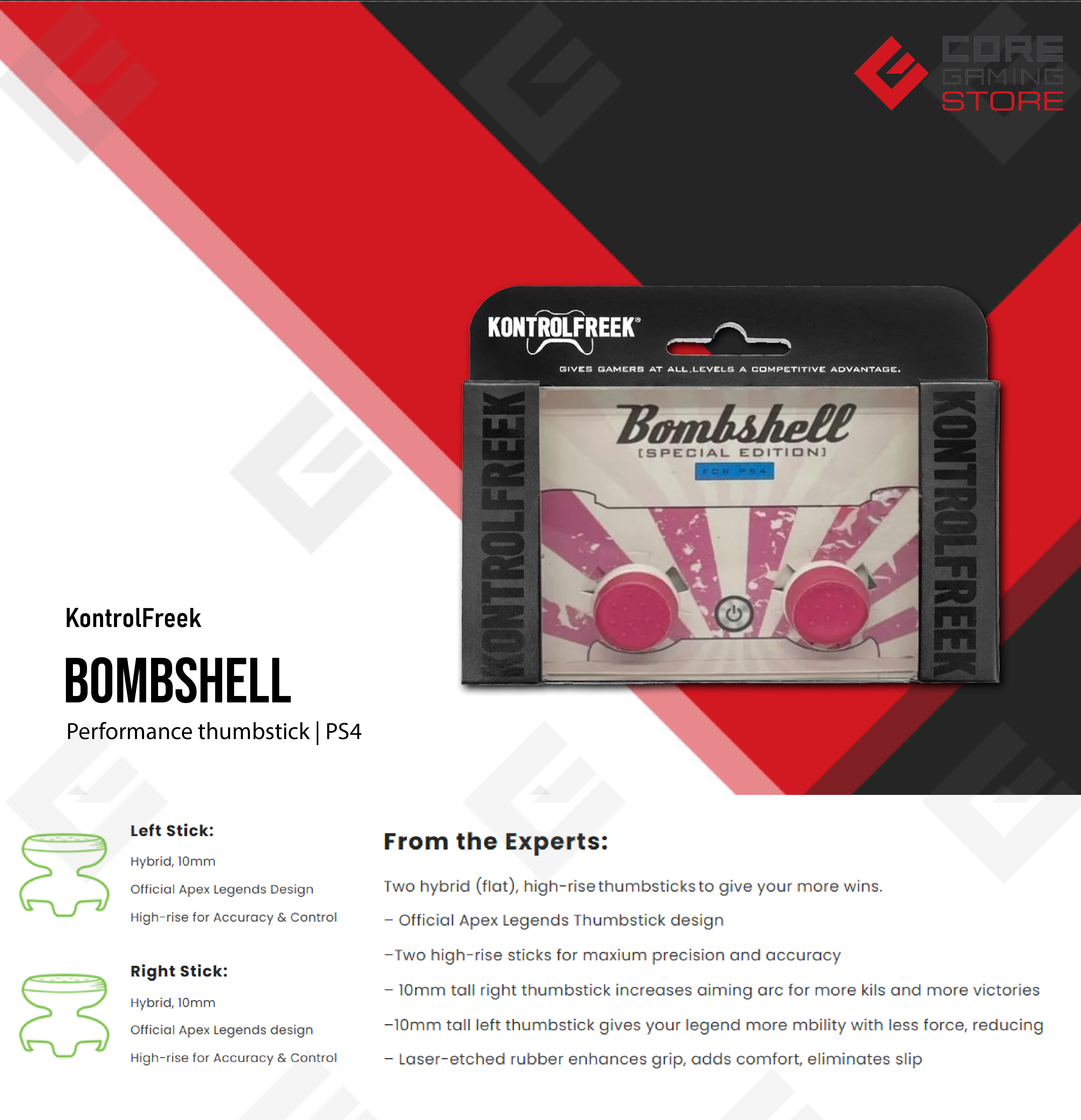 KontrolFreek - Bombshell - para PS4 y PS5 | Performance Thumbsticks | 2 Alturas Bajas, Agarre Mejorado | Rosa/Blanco