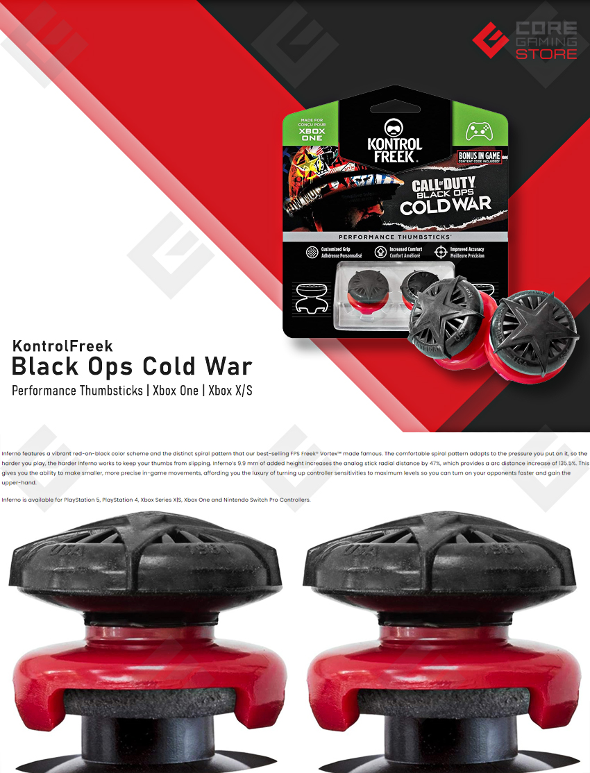 KontrolFreek Call of Duty: Black Ops Cold War para Xbox One y Xbox Series X | Performance Thumbsticks | Negro/Rojo.