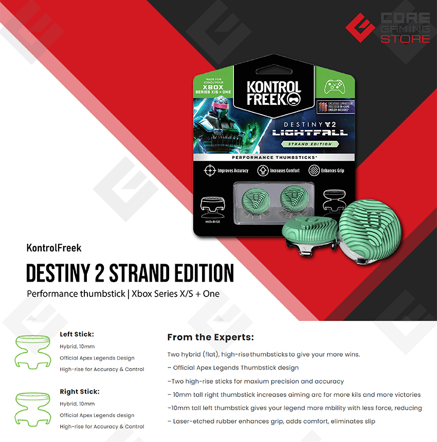 KontrolFreek - Destiny 2: Lightfall Strand Edition - para Xbox One y Series X|S | Performance Thumbsticks | 2 Alturas Mixtas, Precisión y Agarre Mejorados | Verde Transparente