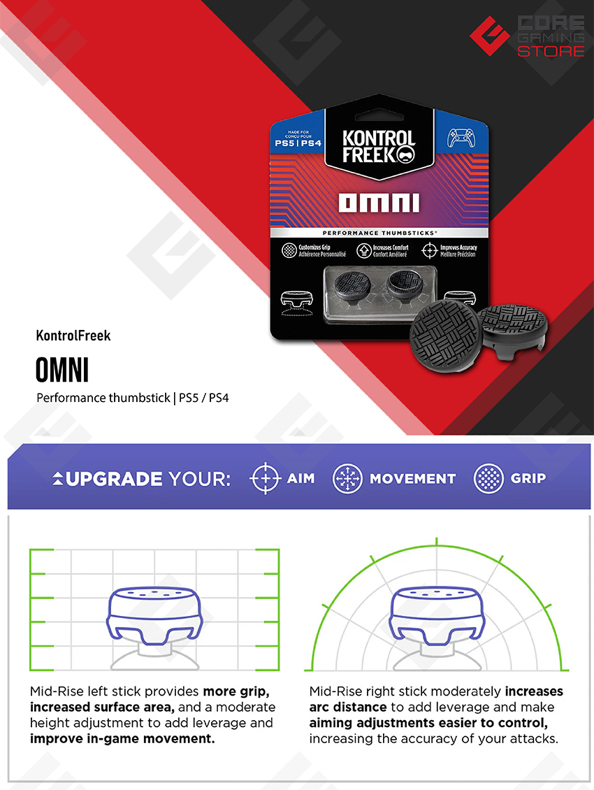 KontrolFreek - Omni - para PS4 y PS5 | Performance Thumbsticks | 2 Alturas Bajas, Agarre y Comodidad Mejorados | Negro