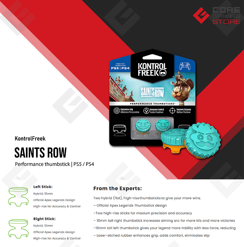 KontrolFreek - Saints Row - para PS4 y PS5 | Performance Thumbsticks | 2 Alturas Medias, Agarre y Precisión Mejorados | Turquesa/Naranja