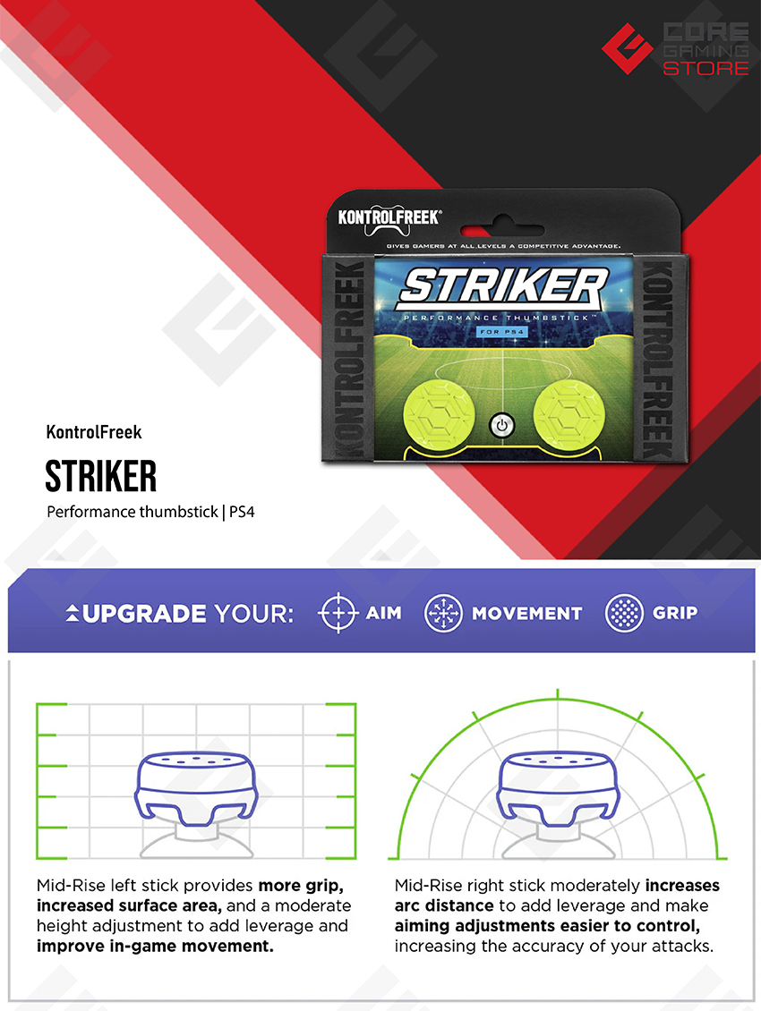 KontrolFreek - Striker - para PS4 y PS5 | Performance Thumbsticks | 2 Alturas Bajas, Agarre y Precisión Mejorados | Amarillo