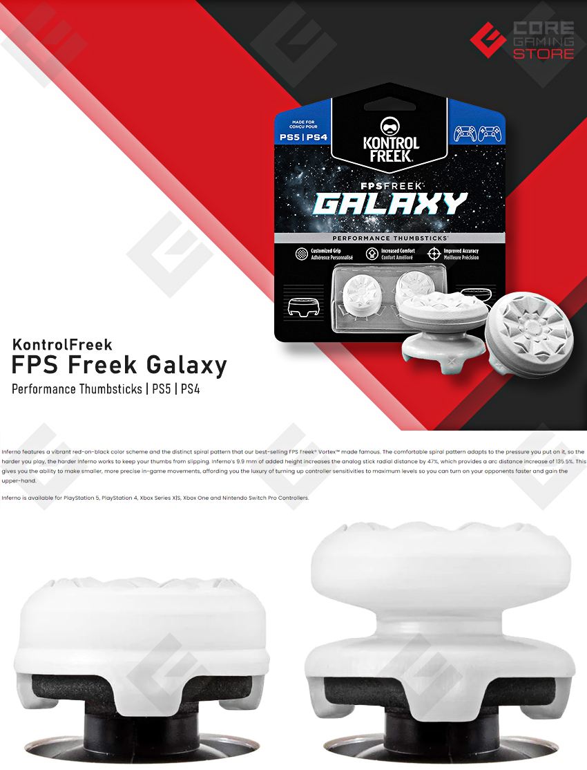 KontrolFreek FPS Freek Galaxy para PS4 y PS5 | Performance Thumbsticks | 2 Alturas elevadas, Versátil | Blanco