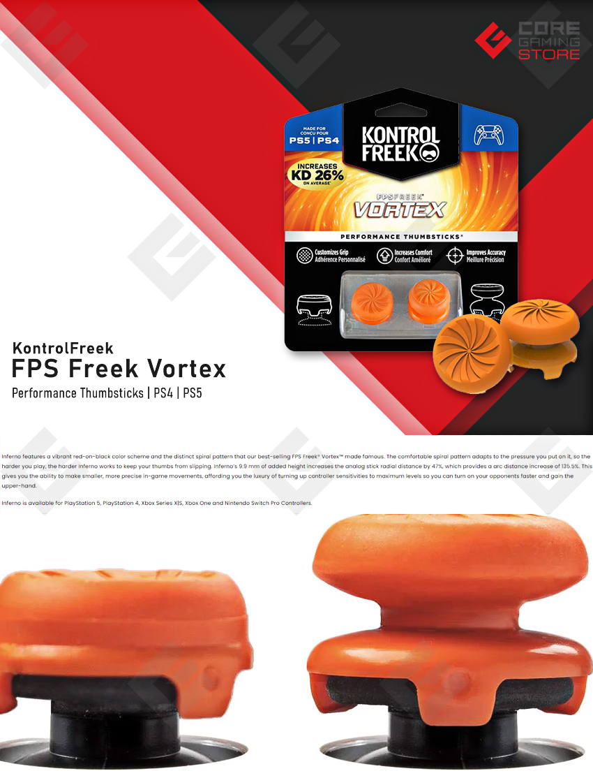 KontrolFreek FPS Freek Vortex para PS4 y PS5 | Performance Thumbsticks | 2 Alturas elevadas, Versátil | Naranja