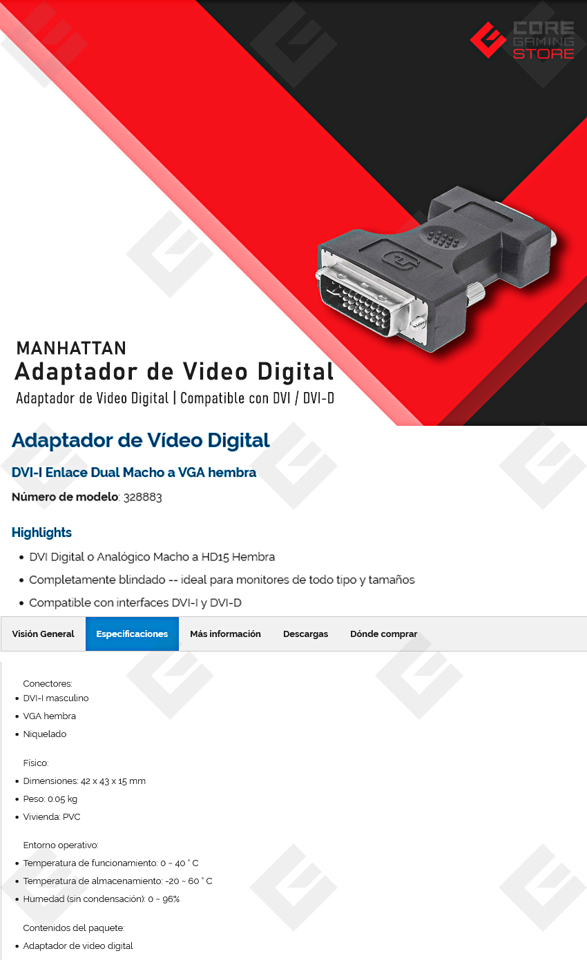 Adaptador VGA Manhattan, de VGA a DVI-D - 328883 