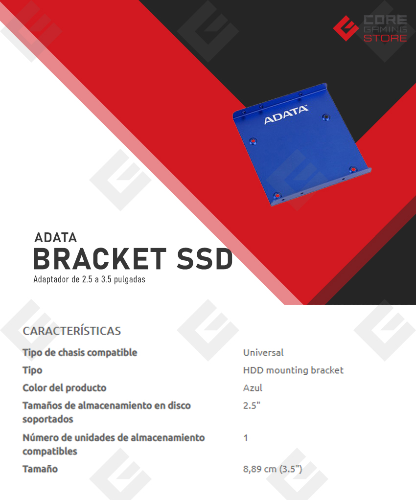 Bracket Adata para montaje de HDD a SSD / Adaptador de 2.5 a 3.5 pulgadas, H/AD S- BRACKET D/BL