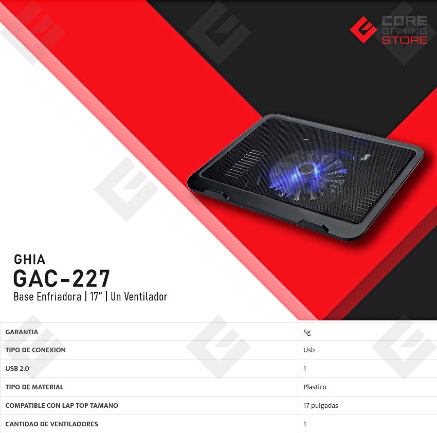Base Enfriadora para Laptop Ghia GAC-227, 1 Ventilador- AC-9450