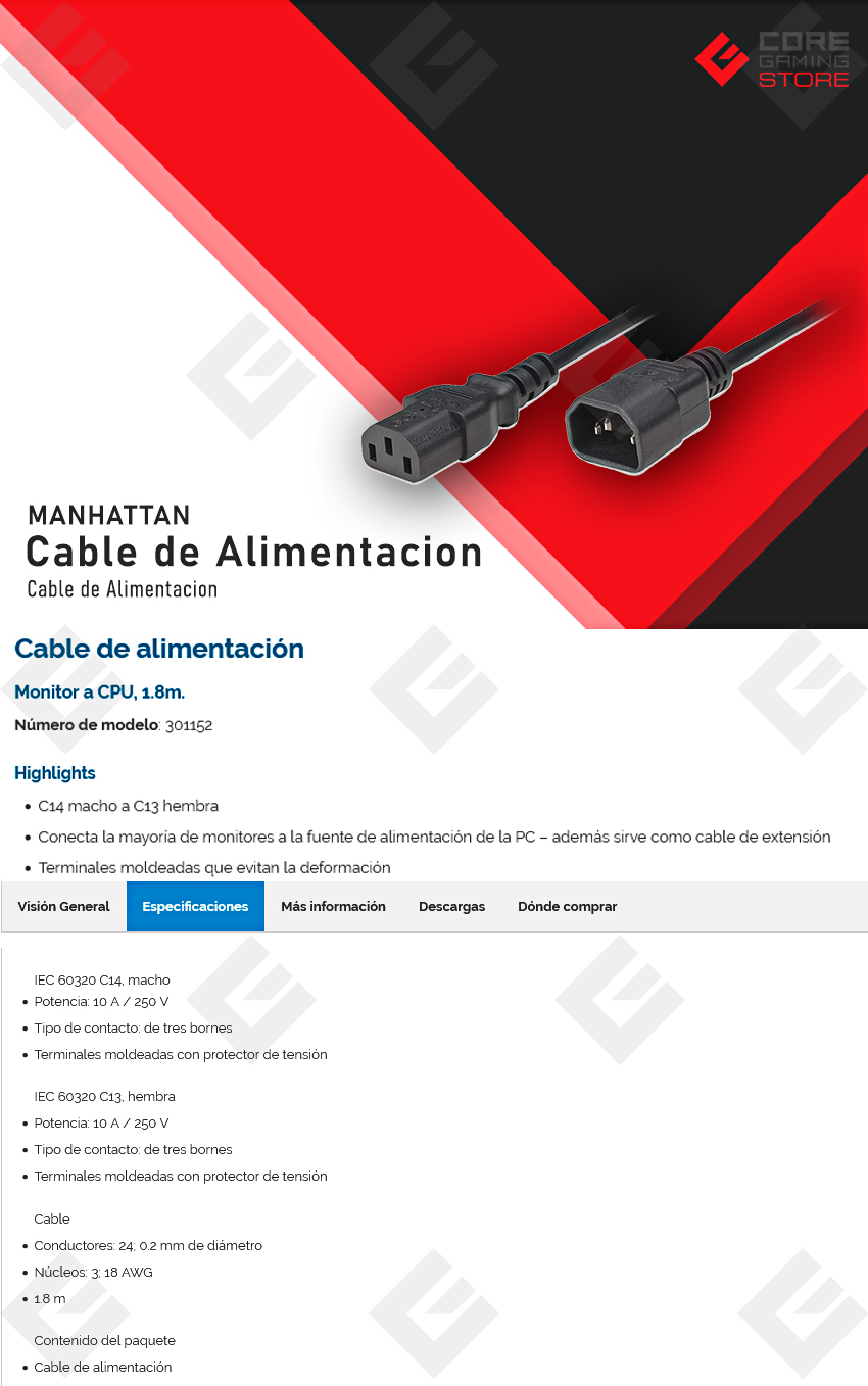 Cable de Alimentacion Manhattan - 301152 