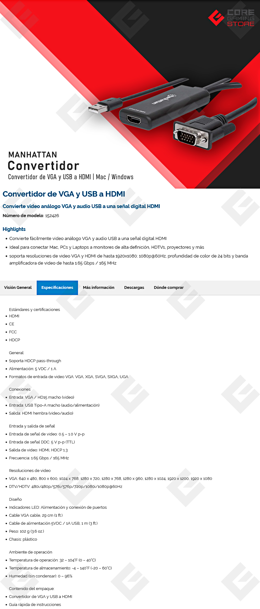 Adaptador de VGA y USB a HDMI Manhattan - 152426 