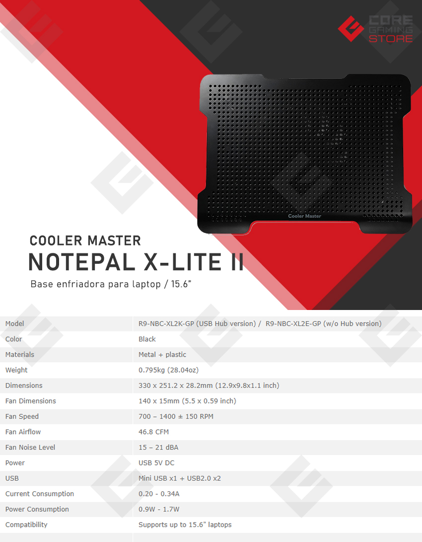 Base Enfriadora para Laptop Cooler Master Notepal X-Lite ll - R9-NBC-XL2K-GP