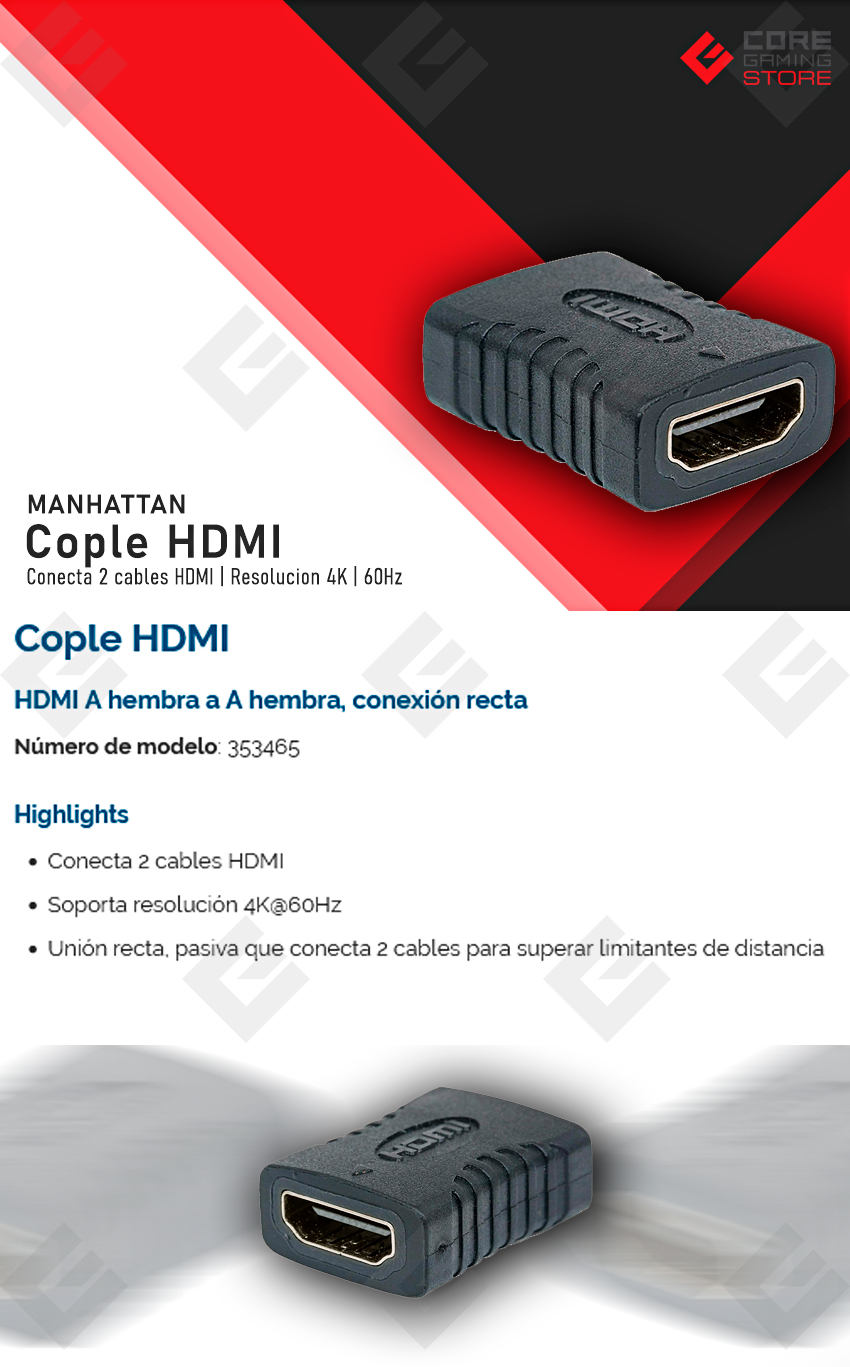  Cople HDMI Manhattan, 2 HDMI, Resolución 4K, 60Hz - 353465 