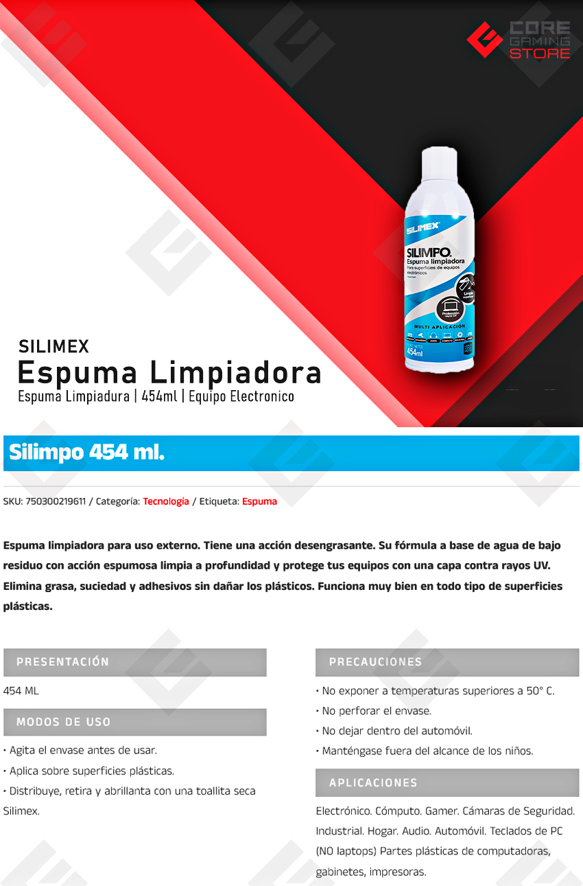 Espuma Limpiadora Silimex Slimpo, para Equipos Electrónicos - 750300219611