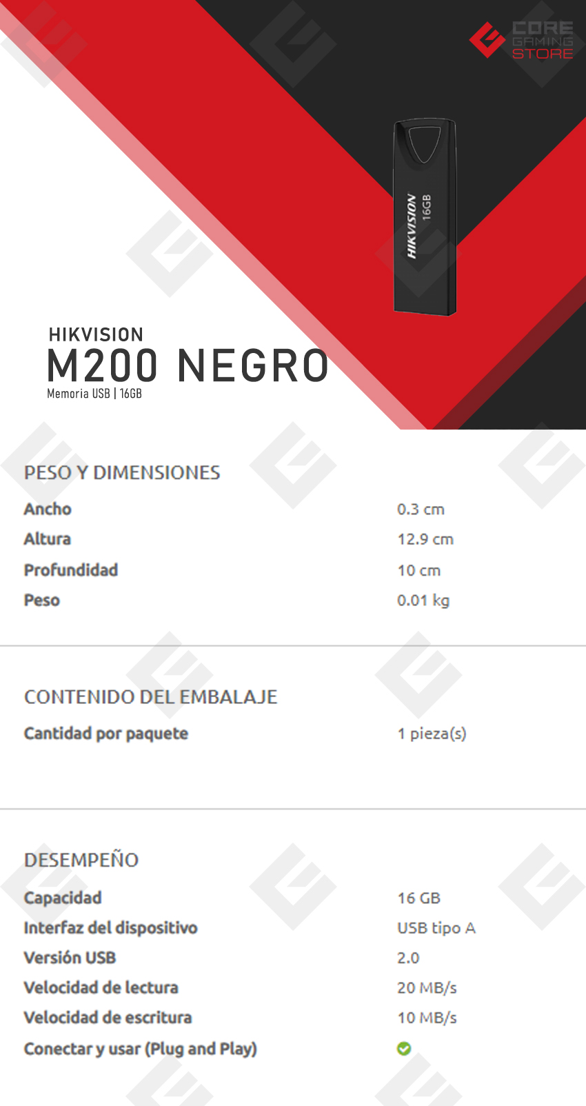 Memoria USB Hikvision M200 16GB Negro USB Tipo A 2.0 - HS-USB-M200 NEGRO