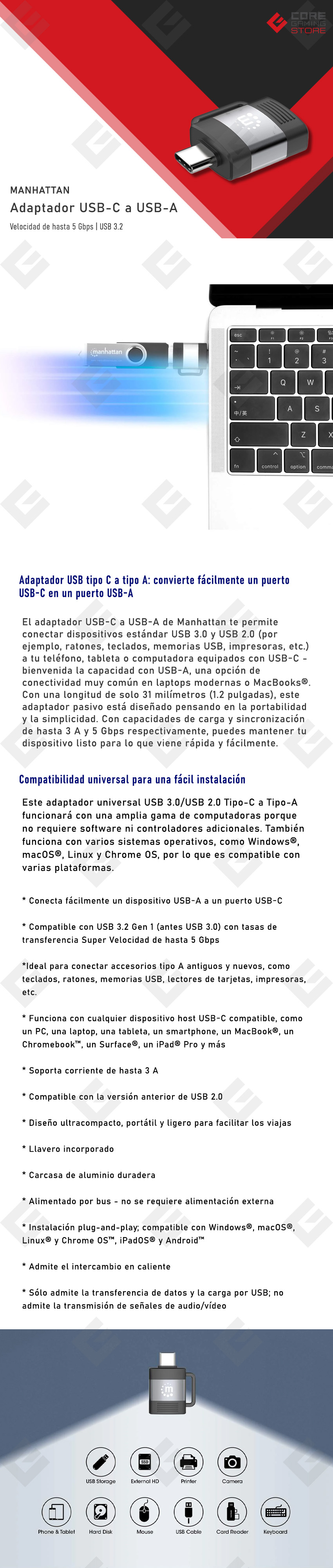 Adaptador Manhattan de USB-C a USB-A - 356312