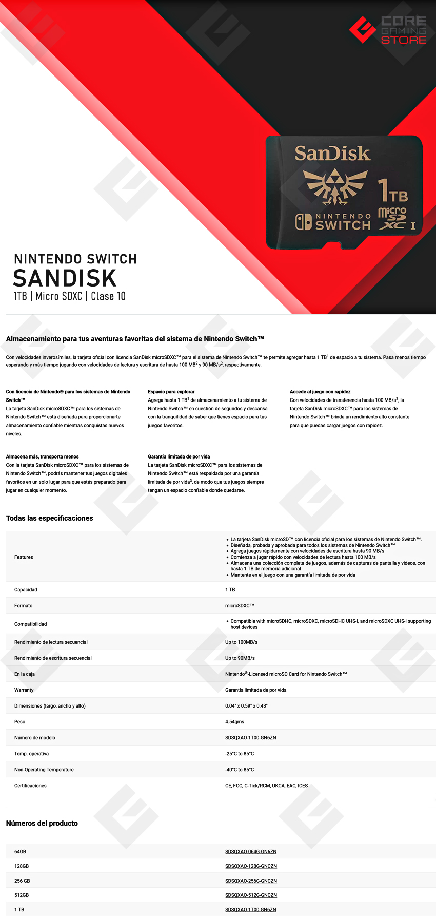 Memoria Micro SDXC SanDisk 1TB Para Nintendo Switch -  SDSQXAO-1T00-GN6ZN 