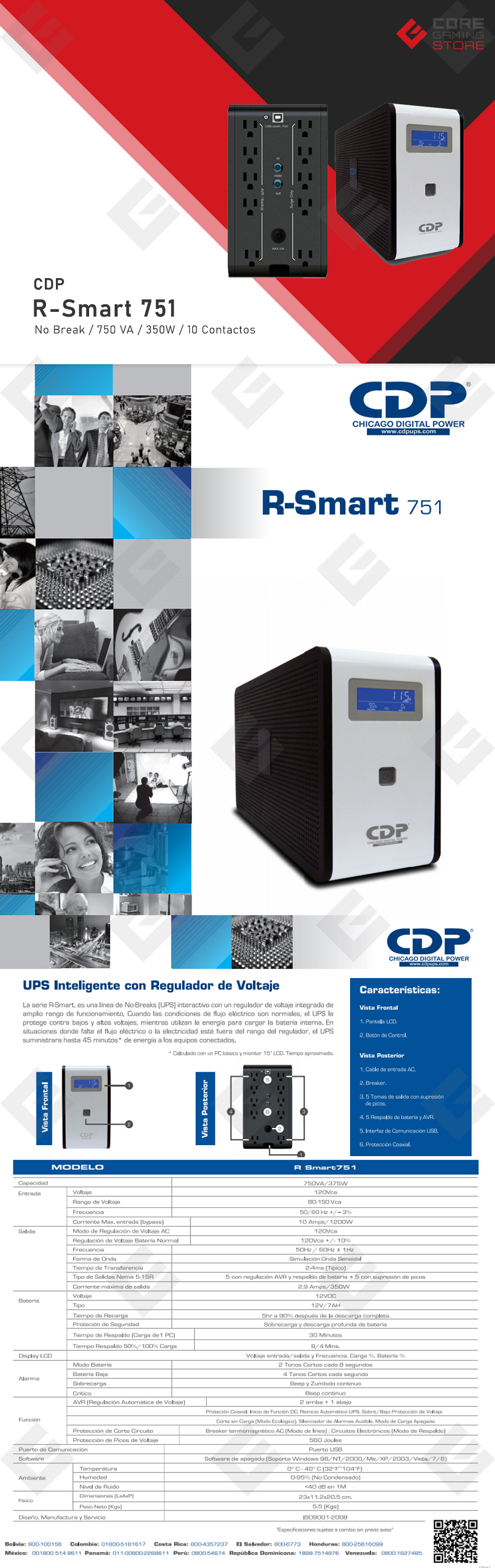No-Break CDP, R-Smart 751, 750VA, 375W, 10 Contactos, UPS