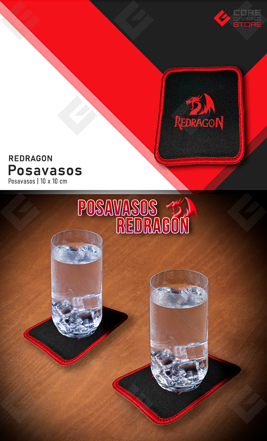 Posavasos Redragon, 10 x 10 cm, Negro con Rojo