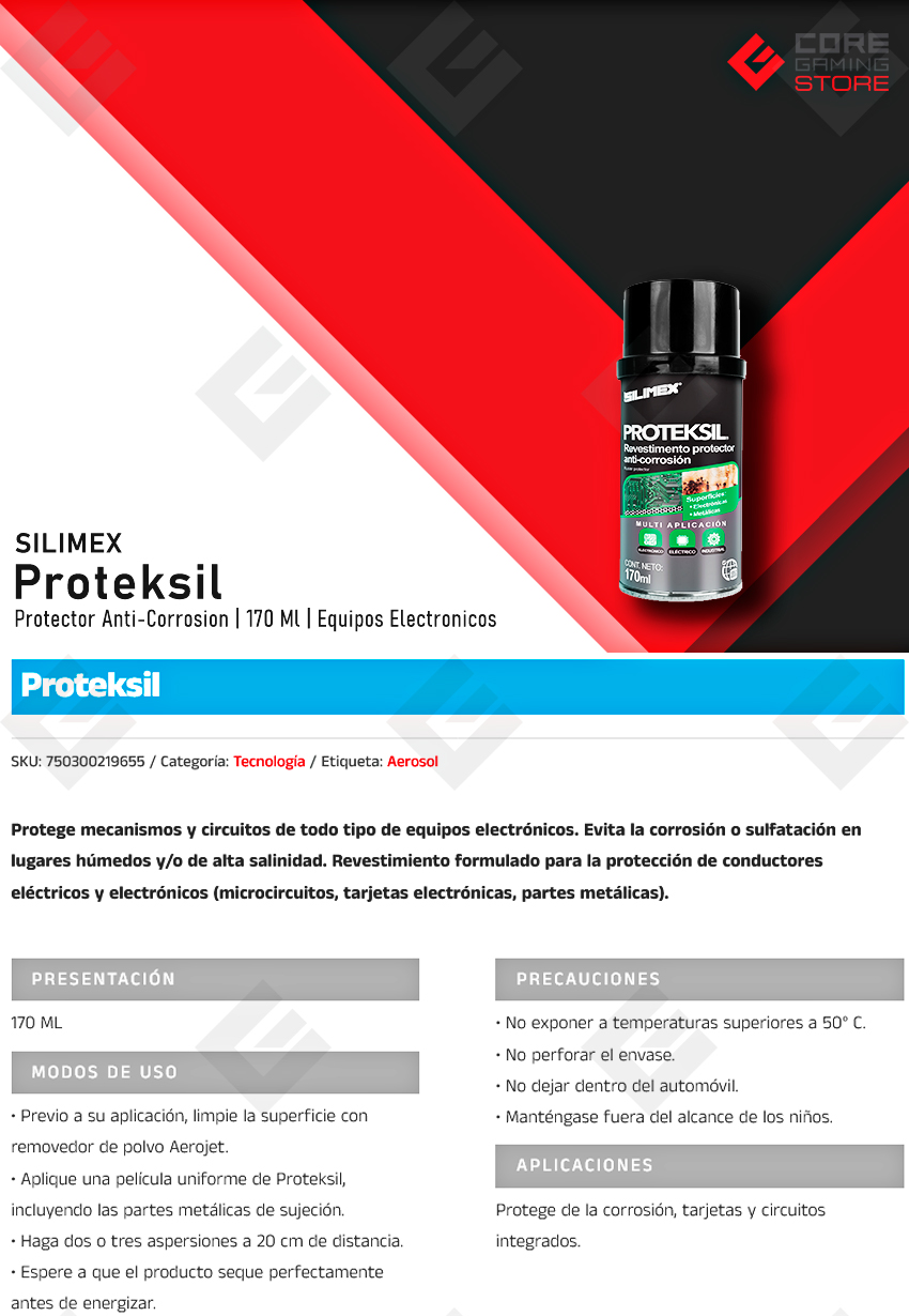 Protector de Corrosion Silimex Proteksil 170 ml, Evita la corrosión o sulfatación en lugares húmedos y/o de alta salinidad - SLXLMP420