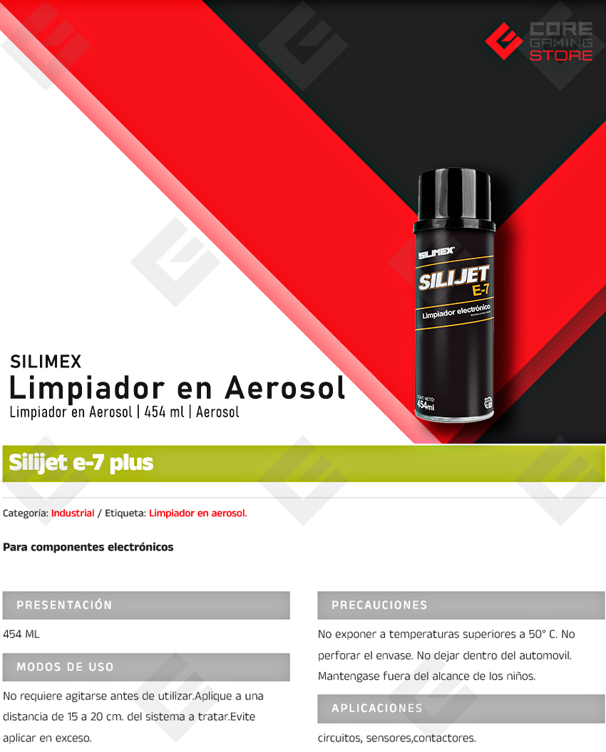 Limpiador en Aerosol Silimex E-7 Plus 454ml, Elimina Polvo y Residuos - SLXLMP180 