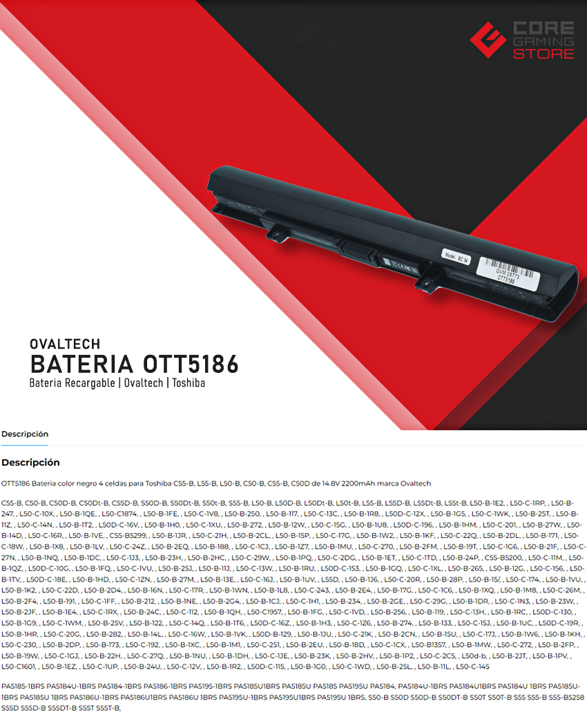 Batería para Laptop Ovaltech OTD3451, Color Negro, 4 Celdas