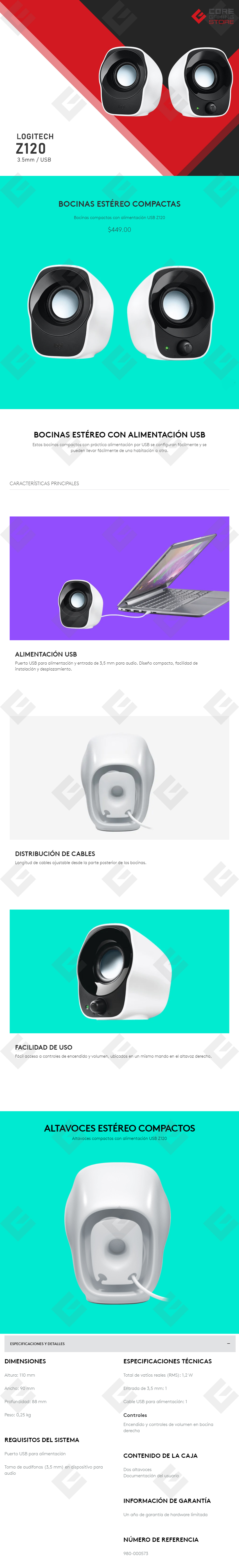 Bocinas Logitech Z120 - 2.0 Canales - Alimentacion USB - 980-000573