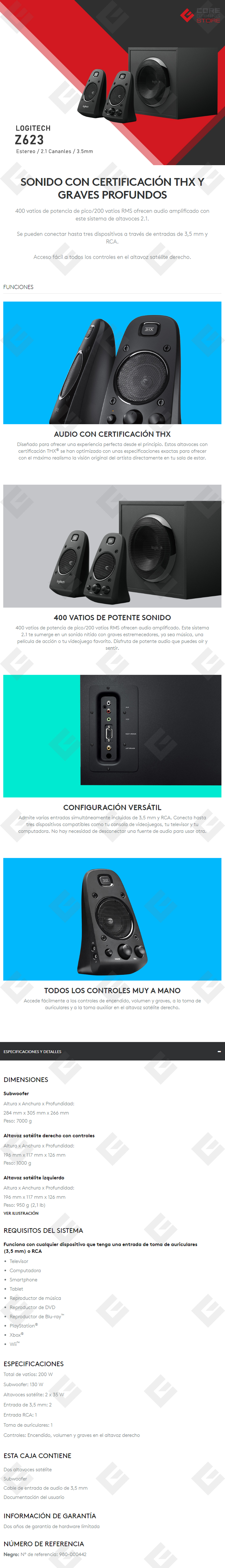 Bocinas Logitech Z623 - 2.1 Canales THX - 980-000442
