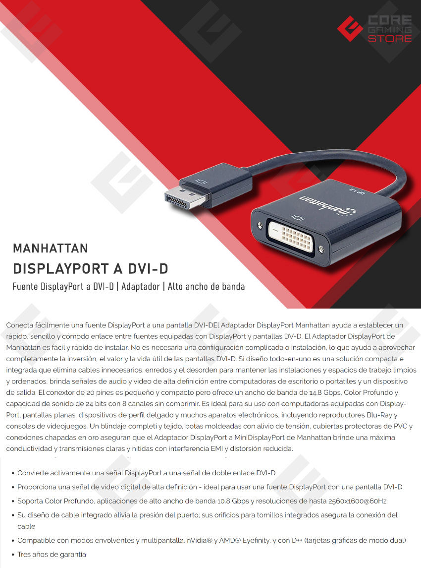 Adaptador DisplayPort a DVI-D Manhattan, 1080p, 60Hz - 152228