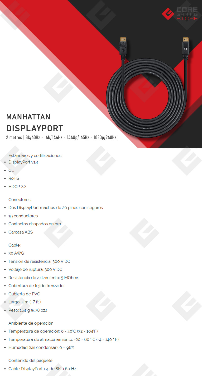 Cable Displayport Manhattan, 2.0m - 355575