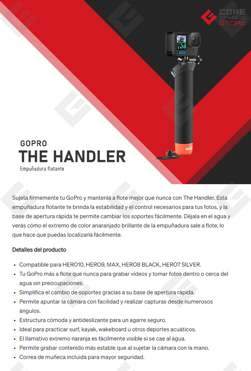 GoPro The Handler | Empuñadura Flotante | Compatible con GoPro Hero 7 Silver, Hero 8 Black, Max, Hero 9 y Hero 10 - AFHGM-003