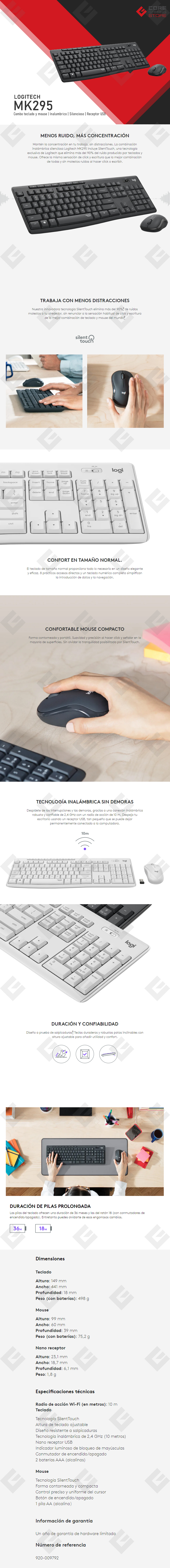 Teclado Español y Mouse Logitech MK295 Inalámbrico