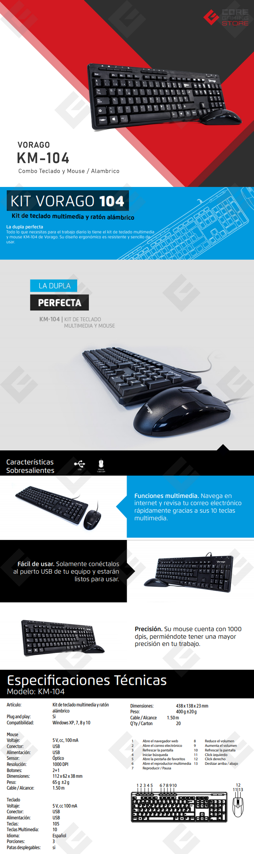 Combo de Teclado y Mouse Vorago KM-104