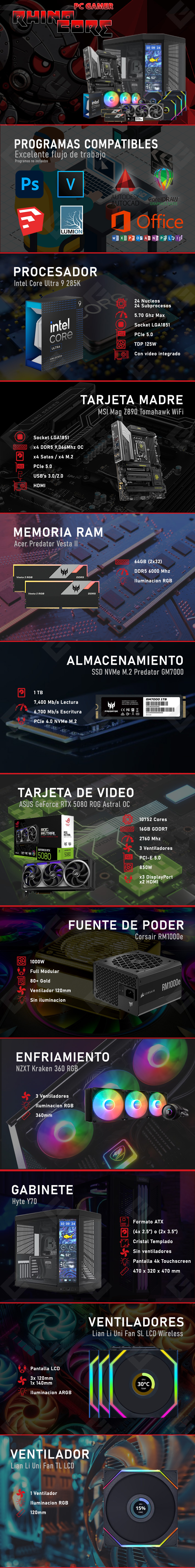 PC Gamer Rhino Core | Intel Ultra 9 285K | 64GB DDR5 | RTX 5080 | 1TB NVMe M.2