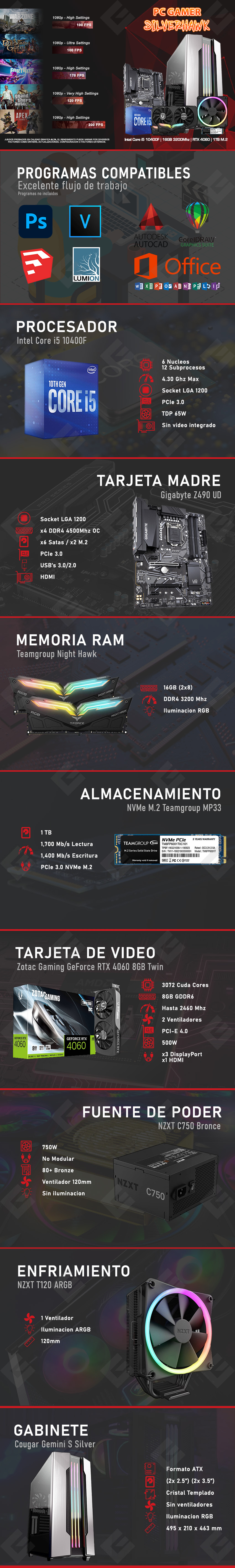 PC Gamer Silverhawk | Core i5 | RTX 4060 | 16GB 3200Mhz | 1TB NVMe M.2  