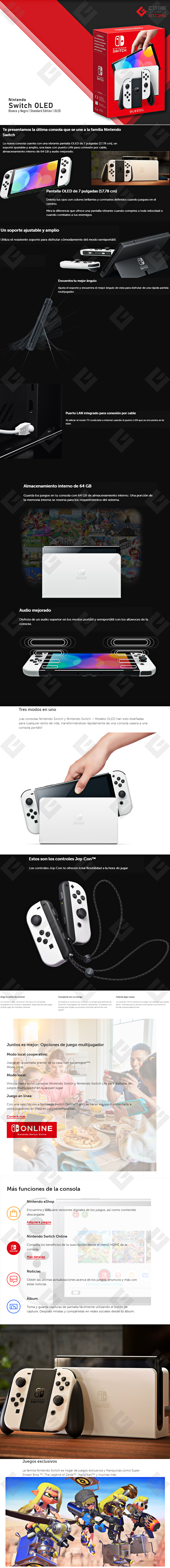 Consola Nintendo Switch modelo OLED 64GB + pantalla 7, blanco