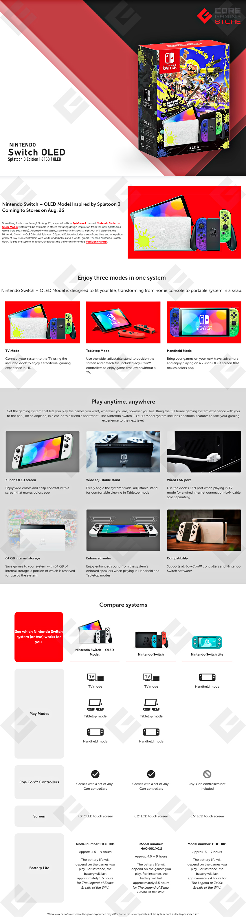 Consola Nintendo Switch OLED 64GB Splatoon 3 Edition | 64GB | Colores Vivos - 045496597337