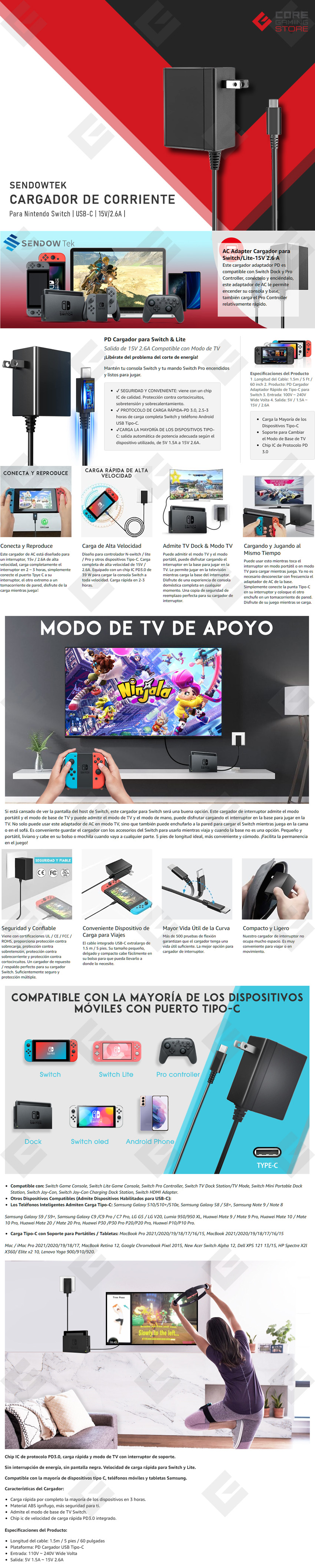 Nintendo Switch Adaptador de Corriente Generico