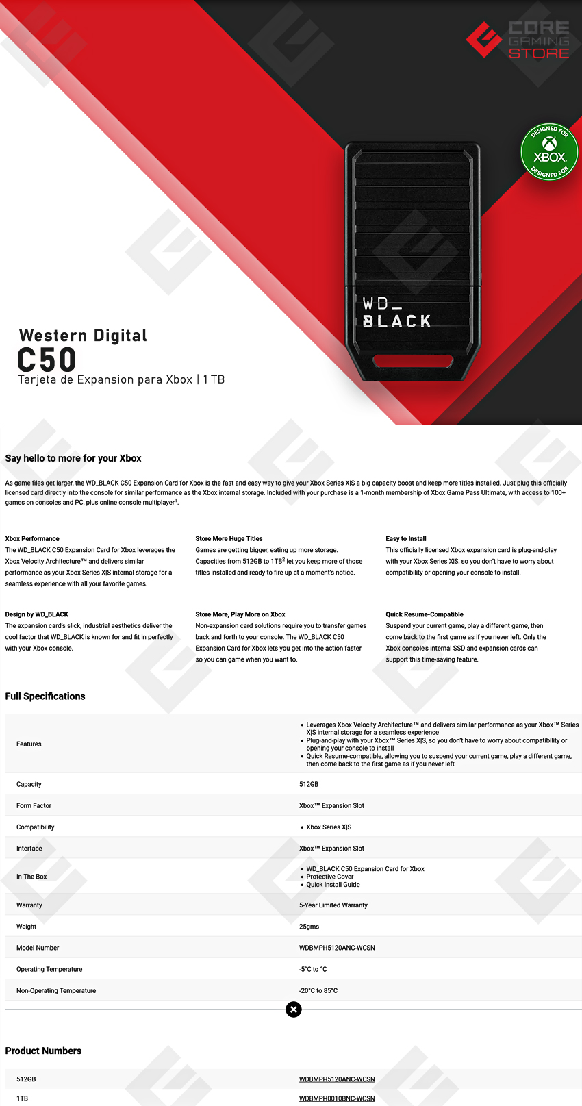 Tarjeta de Expansion para Xbox Western Digital C50 | 1TB | Xbox Series X/S -  WDBMPH0010BNC-WCSN