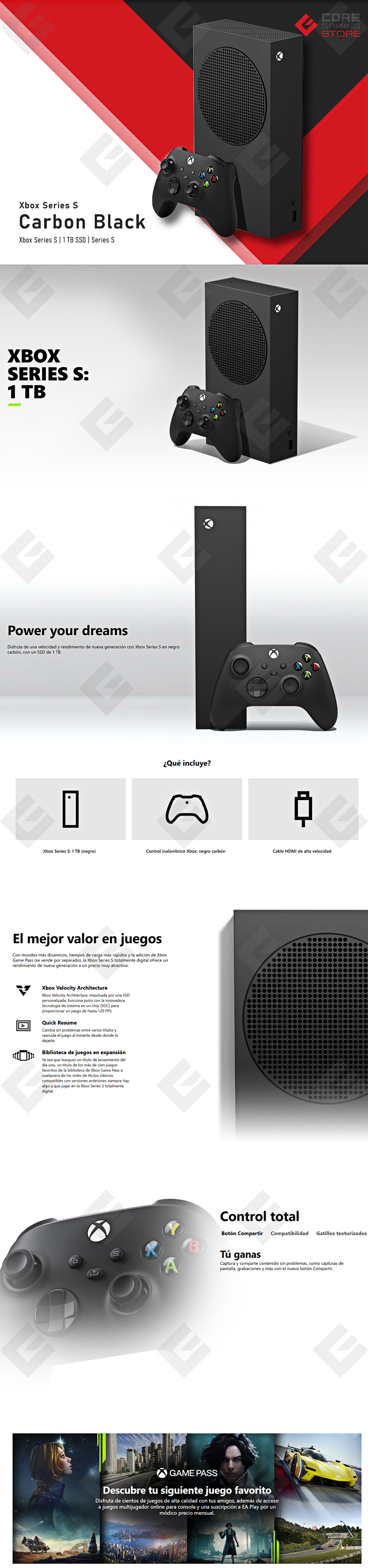 | Edicion | Series Black Gaming | Digital 1TB Core - XBOX00059 S Carbon | Xbox Consola